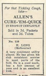 1933 Allen's League Footballers #110 Harry Long Back